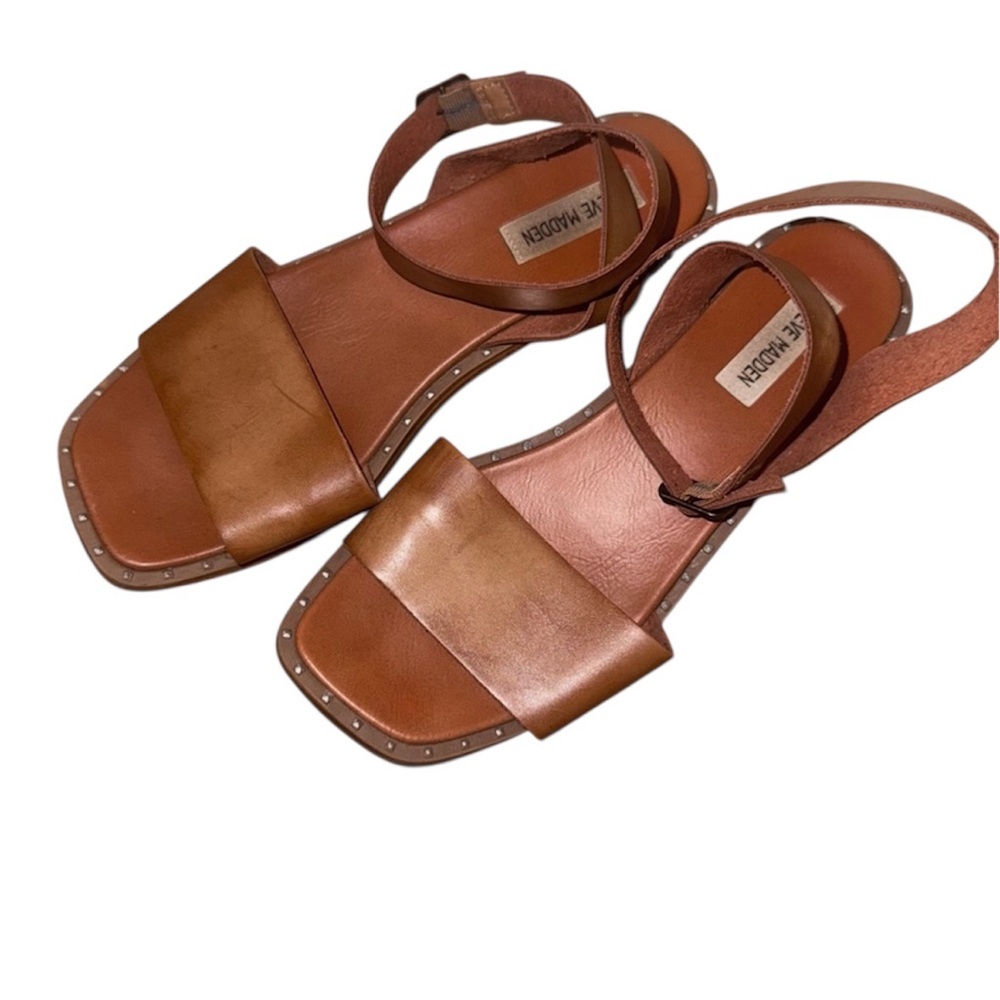 Steve Madden Women’s Brown Leather Strappy Elevated Wrap Sandals - 8